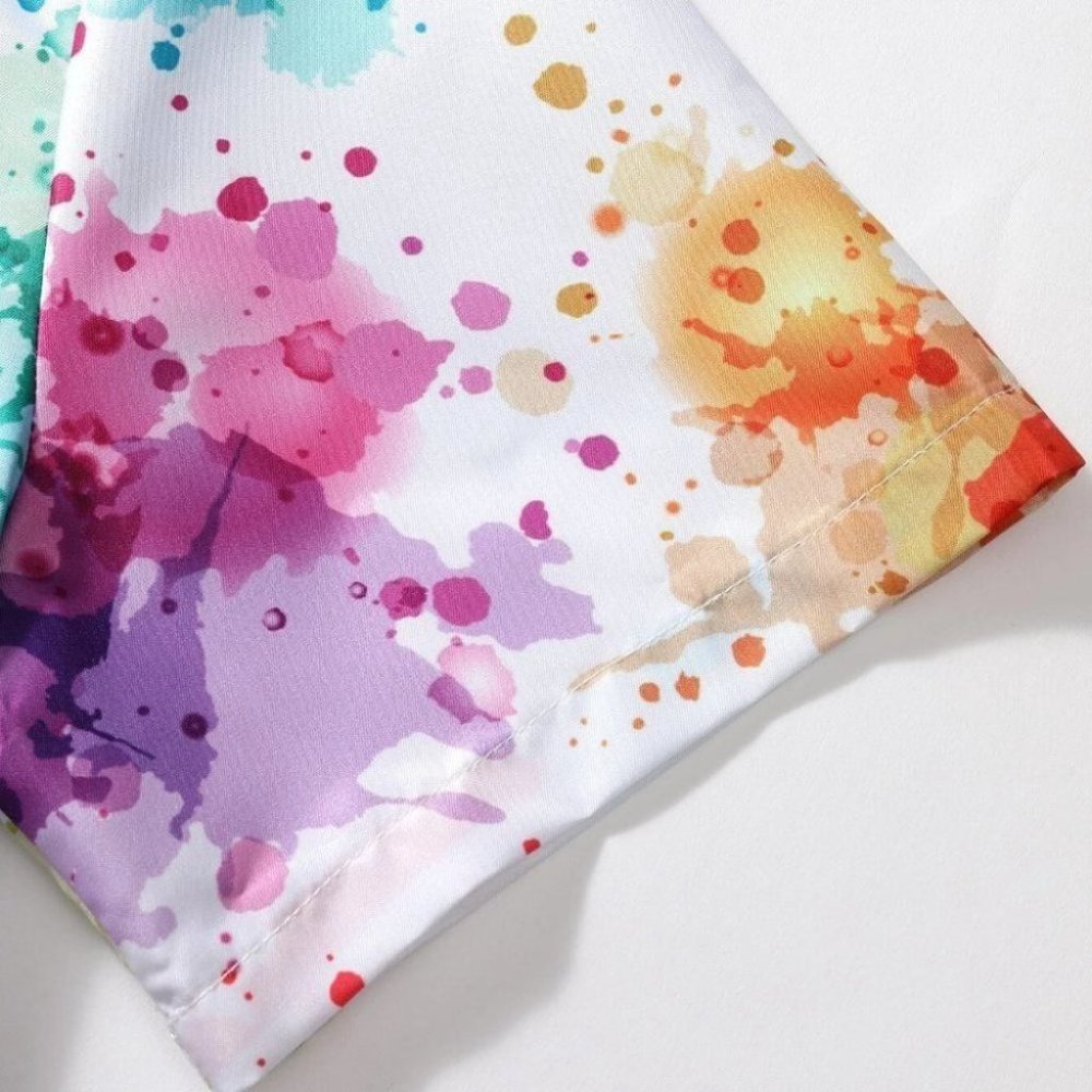 White Vacation Style Men's Splatter Paint Shirt - Picture 8 of 8